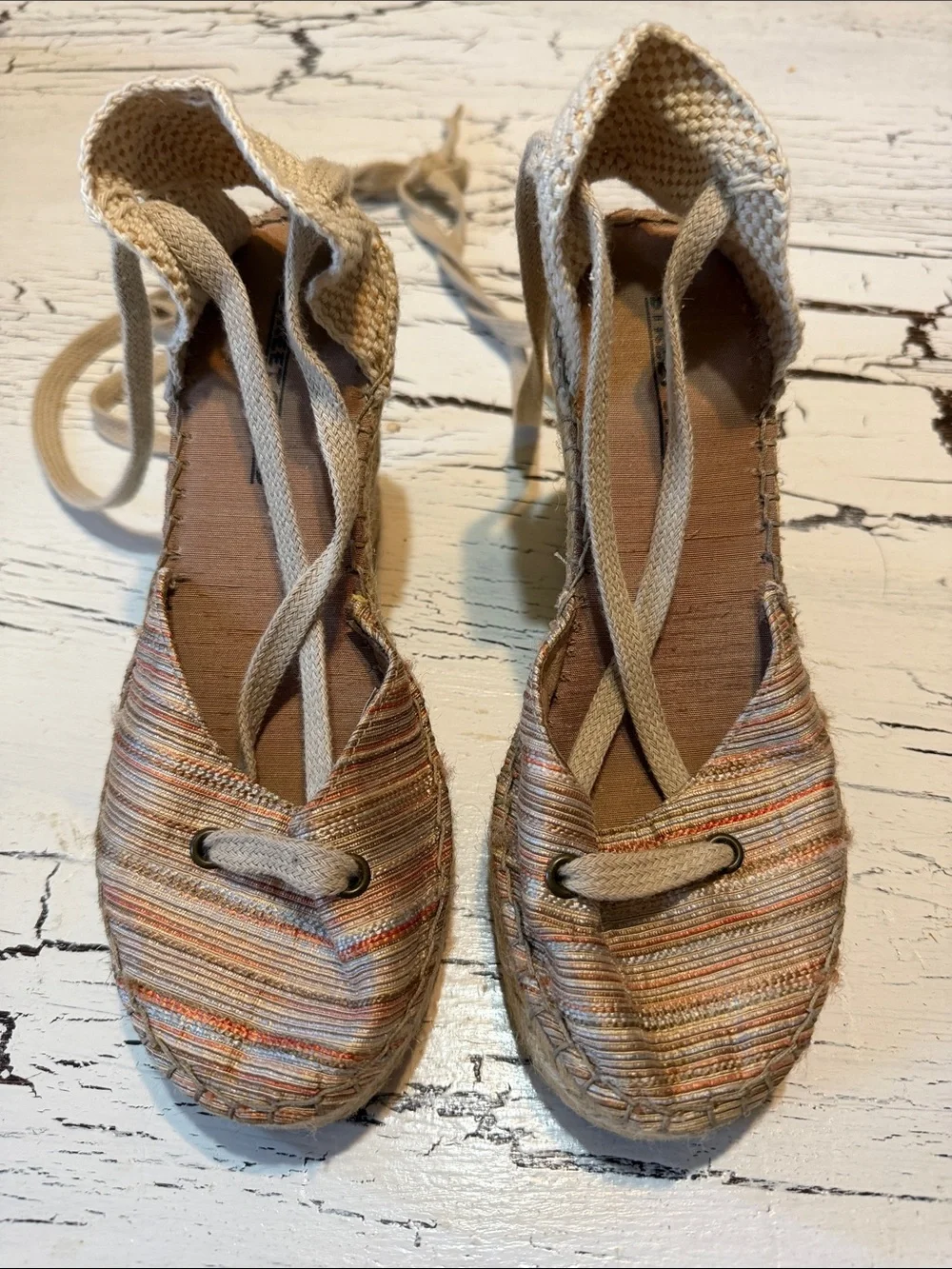 Woven Espadrille Wedge Sandals in Natural Beige